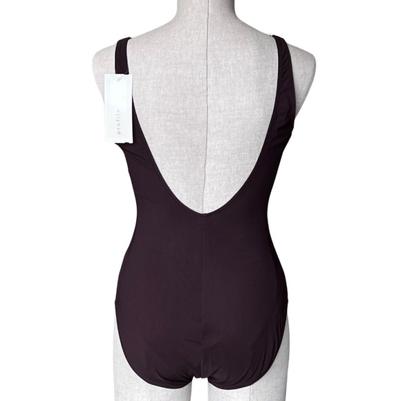 Profile By Gottex Brown One-Piece Swimsuit With Center Mesh Ruching Size 12 NWT - Picture 5 of 7